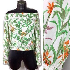 Anthropologie Floral Off Shoulder Knit Top Sz S